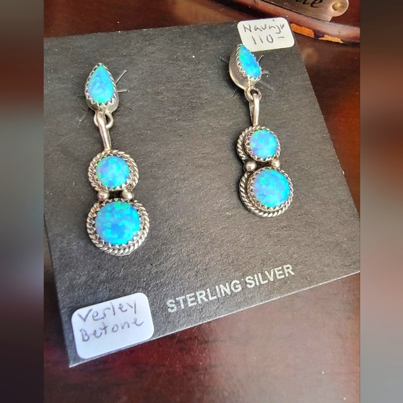 Sterling Silver Navajo Opal drop dangle earrings - Picture 1 of 2